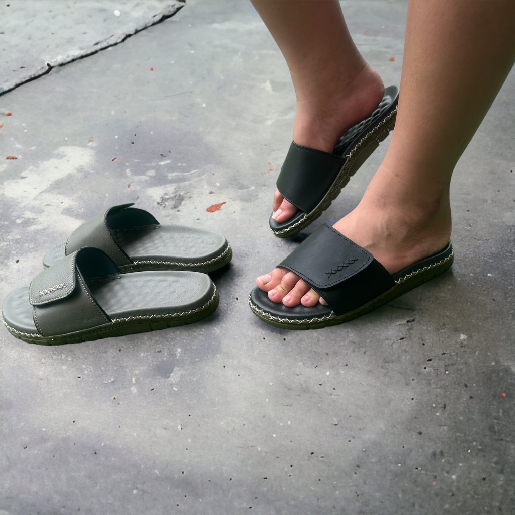 Dép nam quai ngang da bò 100% may cao cấp thiết kế quai dán thời trang 2023