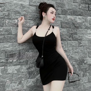 Đầm Hai Dây Đen Body Ngắn