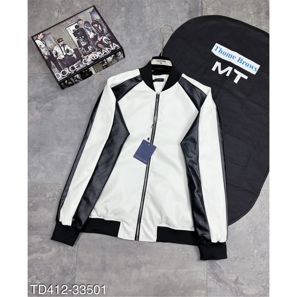 Áo Khoác Da Eo Vì Mix Sọc Tay Da Trắng Siêu Ngầu - Áo Bomber Da Nam Cao Cấp