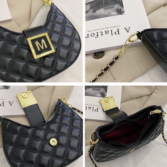 Túi nữ kẹp nách chữ M trần trám có dây đeo dài