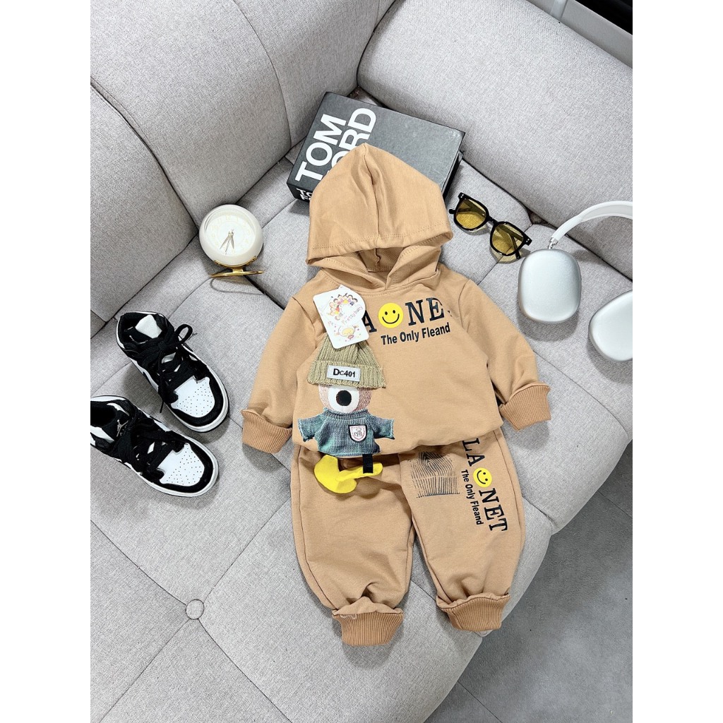 Bộ Thu Đông Bé Trai, Đồ Bộ Hooddi Áo Có Mũ Xịn Cho Bé Từ 8 - 25kg