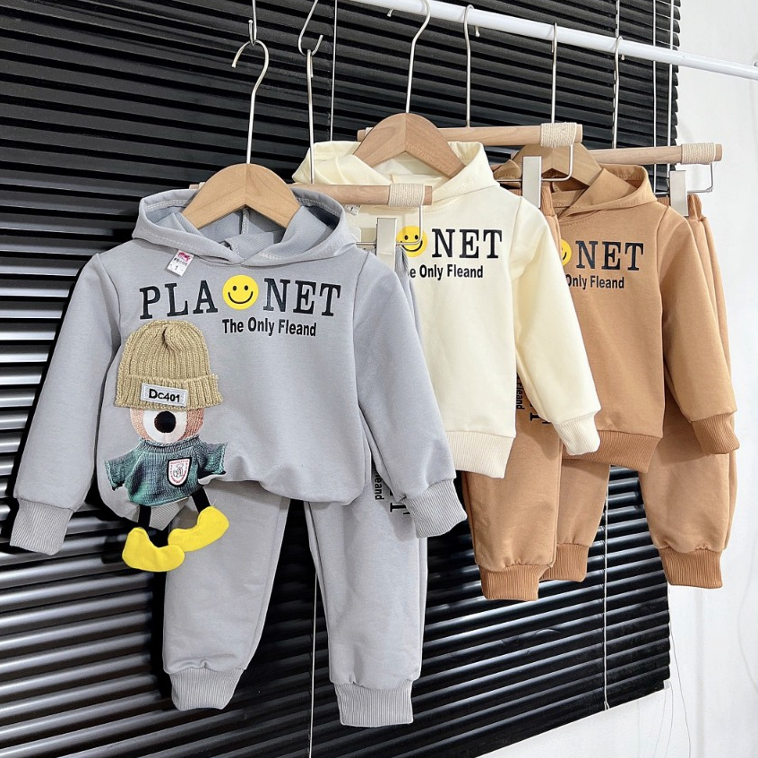 Bộ Thu Đông Bé Trai, Đồ Bộ Hooddi Áo Có Mũ Xịn Cho Bé Từ 8 - 25kg
