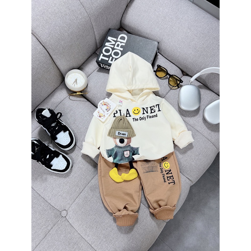 Bộ Thu Đông Bé Trai, Đồ Bộ Hooddi Áo Có Mũ Xịn Cho Bé Từ 8 - 25kg