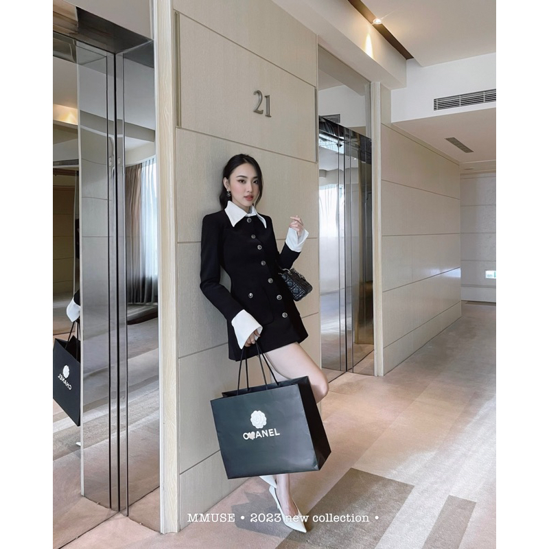 Set vest tay pha quần phối