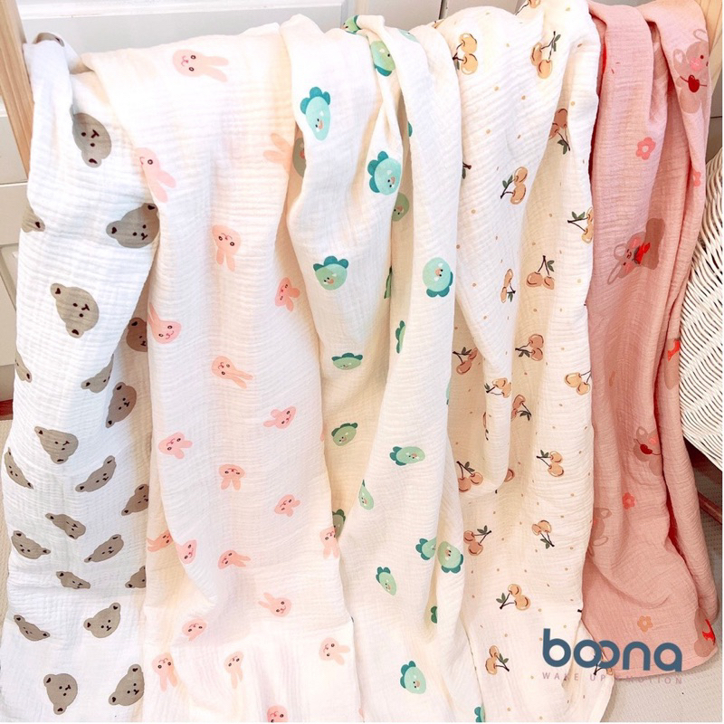 Khăn tắm xô Muslin  cao cấp BOONA chính hãng 4  lớp đa năng cho bé