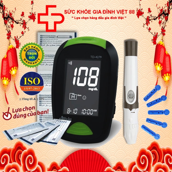 Máy đo đường huyết Uright TD-4279, que thử và kim chích máu chính hãng