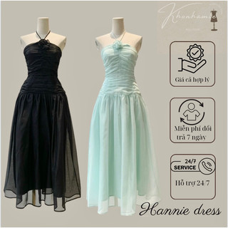HANNIE DRESS - Đầm đi tiệc cổ yếm xếp nhún tone pastel điệu đà tiểu thư chất xốp xô 3 size SML| Kho nhà mie clothing