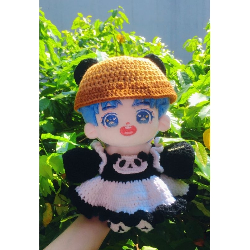 Ouffit doll 20cm, váy gấu trúc len