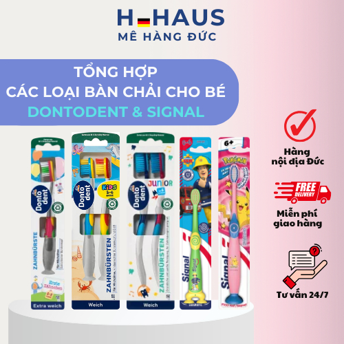 Bàn chải đánh răng trẻ em Dontodent & Signal Đức dành cho bé từ 0-6 tuổi và trên 6 tuổi