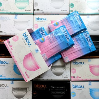  Hộp 50 cái khẩu trang y tế Bisou 4 lớp Kháng Khuẩn 6 màu Trẻ Trung BISOU 