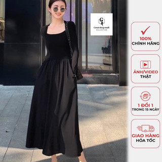 Đầm cổ u tay dài dáng xoè 2 túi  - CAROTSHOP