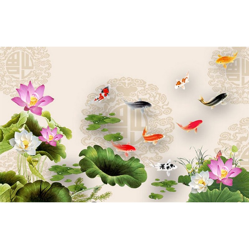 Tranh đính đá 5d tự làm - tranh Cá chép hoa sen hút tài lộc