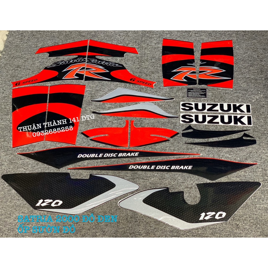 Tem Satria 2K Đỏ Đen Ốp Sườn Đỏ (3 Lớp)