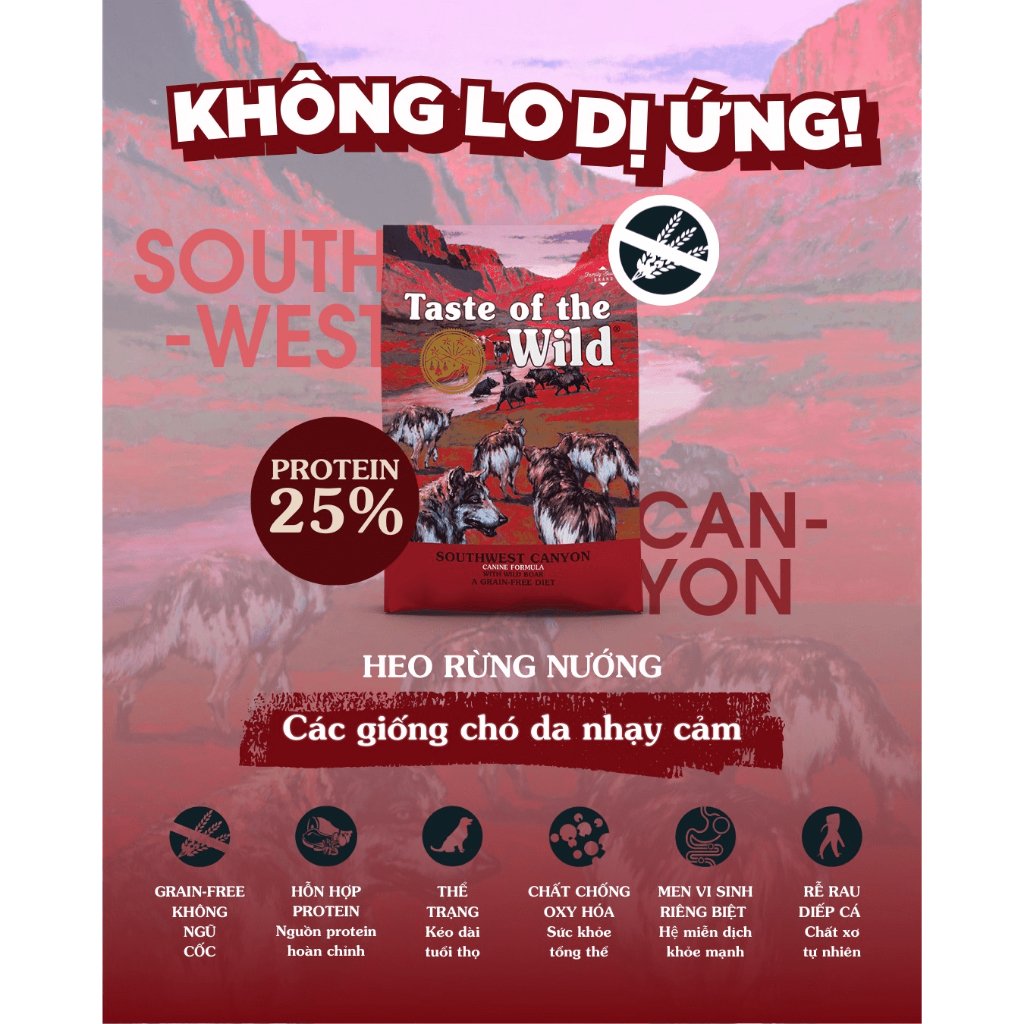 Taste Of The Wild For Dogs - Thức Ăn Hạt Cao Cấp Cho Chó Bao 2Kg - Top 1 in USA