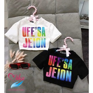 Áo thun croptop chữ ufe'sa jeion cho bé gái từ 10kg-38kg / từ 2 tuổi đến 12 tuổi