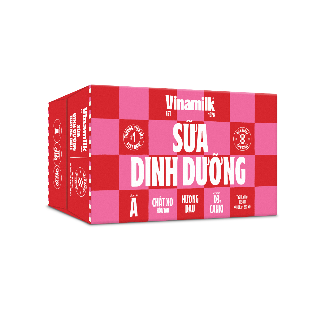 Thùng 48 Bịch Sữa dinh dưỡng Vinamilk hương dâu 220ml