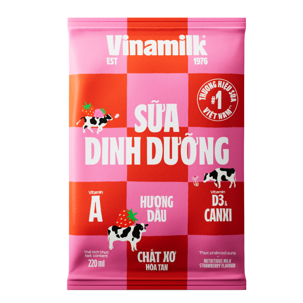 Thùng 48 Bịch Sữa dinh dưỡng Vinamilk hương dâu 220ml