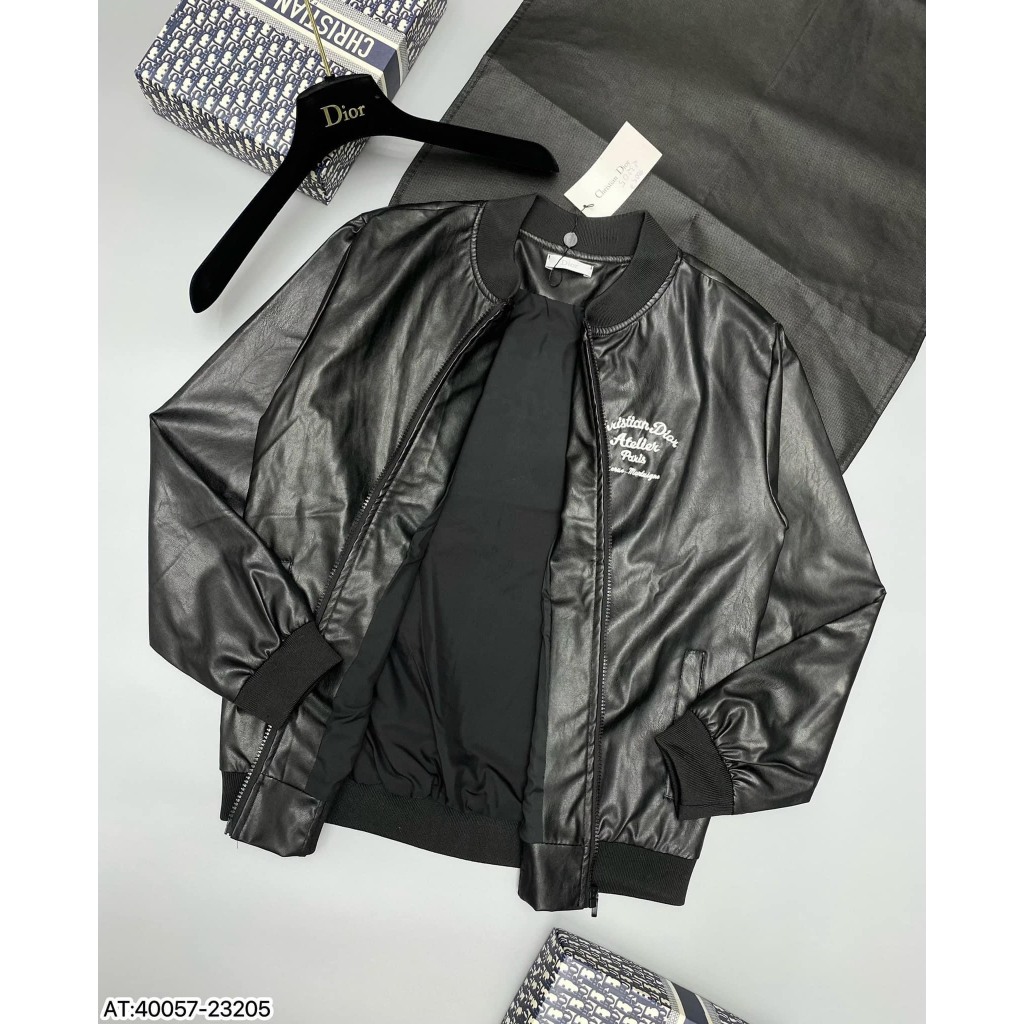Áo Khoác Bomber Da DIOR Thêu Chữ Lưng 2 Lớp Dầy Dặn - Bomber DIOR Lót Gió Cực Ấm Hottrend Nam Nữ 2023