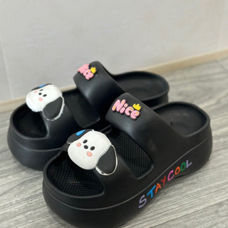 Dép bánh mì - dép nữ hai quai staycool độn đế 6cm sticker gấu bự nice cực xinh