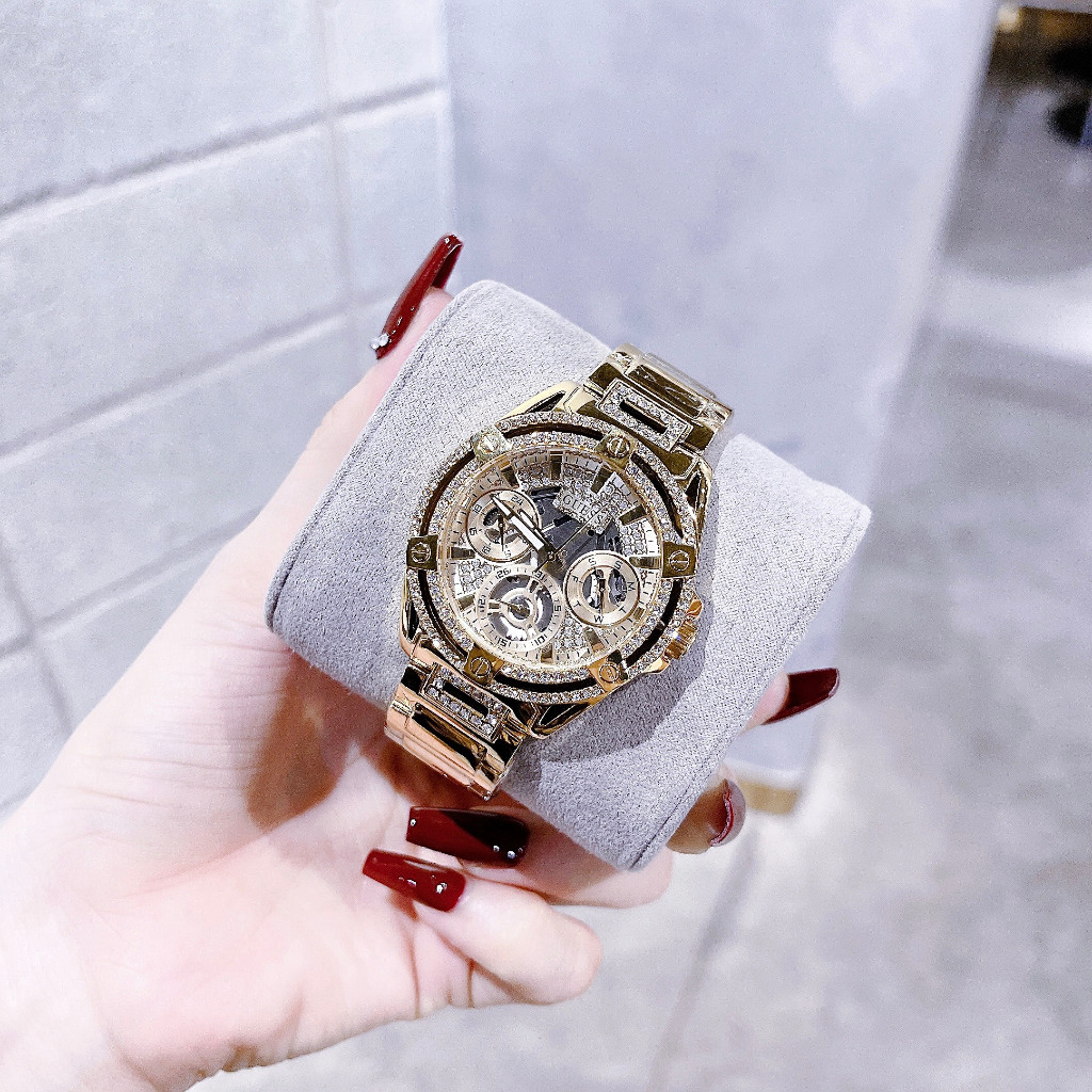 Đồng Hồ Nữ Unisex Guess GW0464L2 Gold QUEEN Vỏ Đính Hạt - Dây Thép - Size 39mm