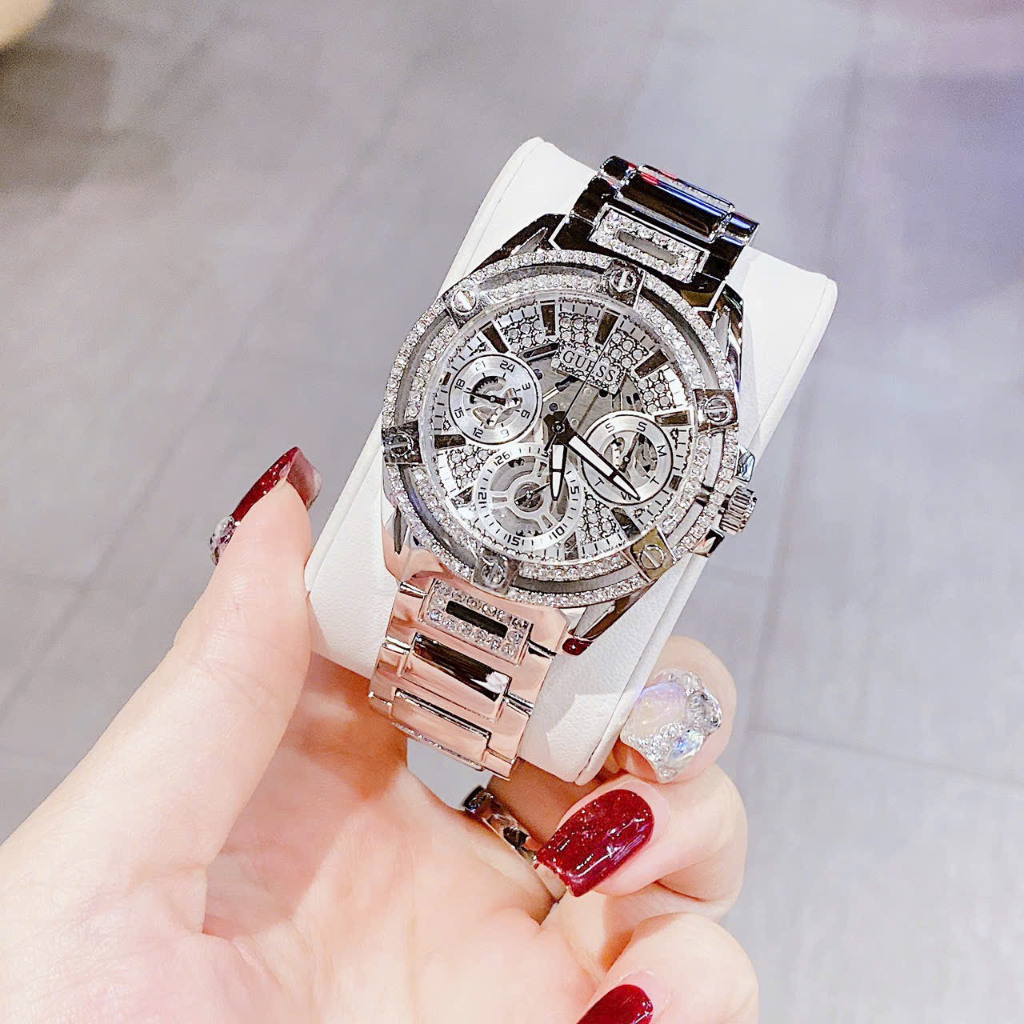 Đồng Hồ Nữ Unisex Guess GW0464L1 Silver QUEEN Vỏ Đính Hạt - Dây Thép - Size 39mm