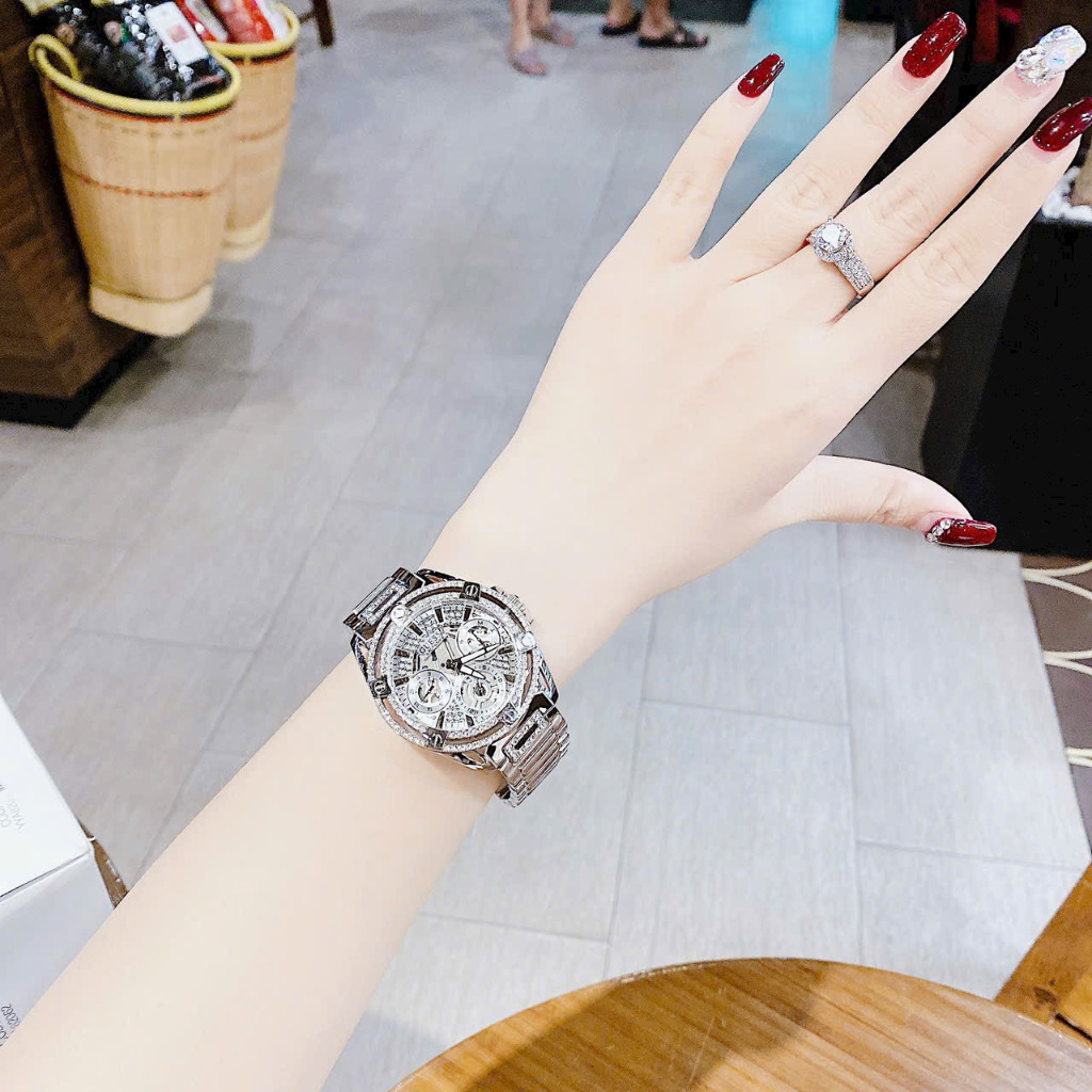 Đồng Hồ Nữ Unisex Guess GW0464L1 Silver QUEEN Vỏ Đính Hạt - Dây Thép - Size 39mm