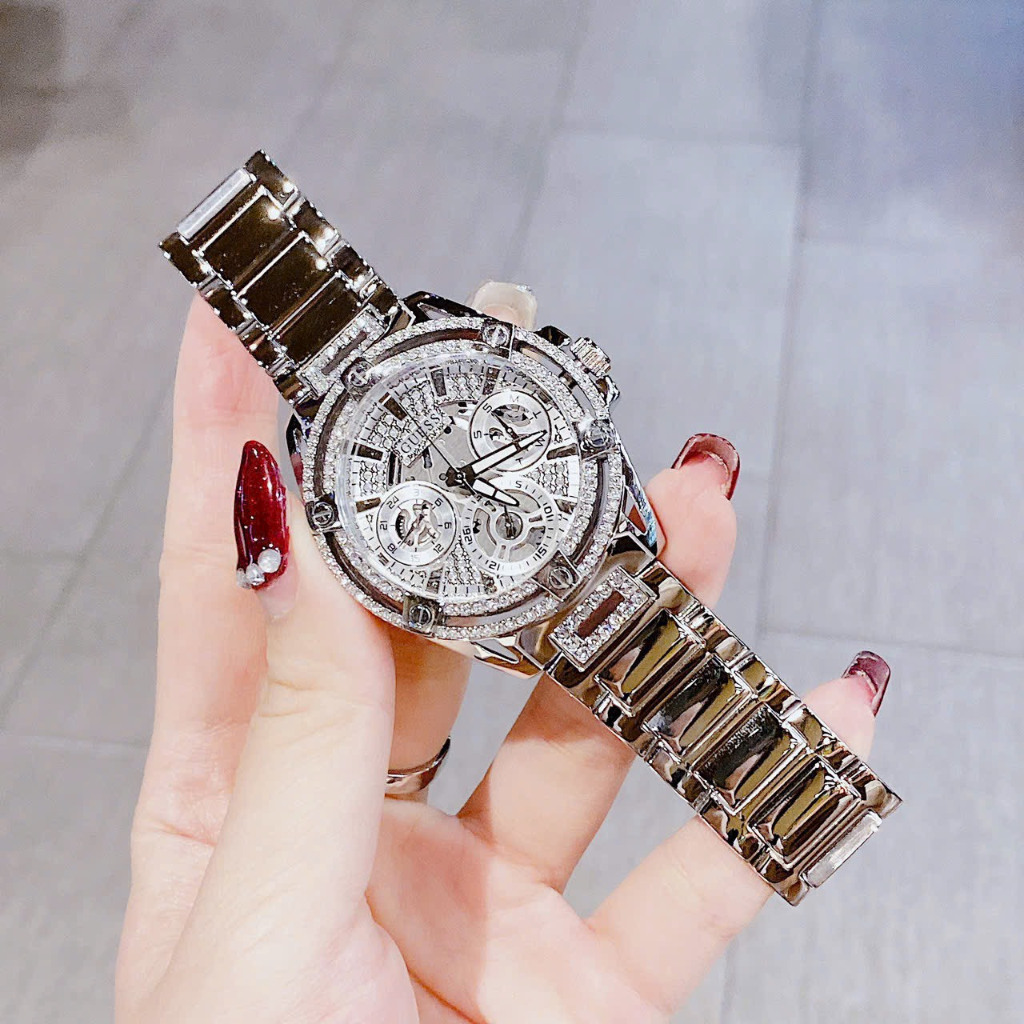 Đồng Hồ Nữ Unisex Guess GW0464L1 Silver QUEEN Vỏ Đính Hạt - Dây Thép - Size 39mm