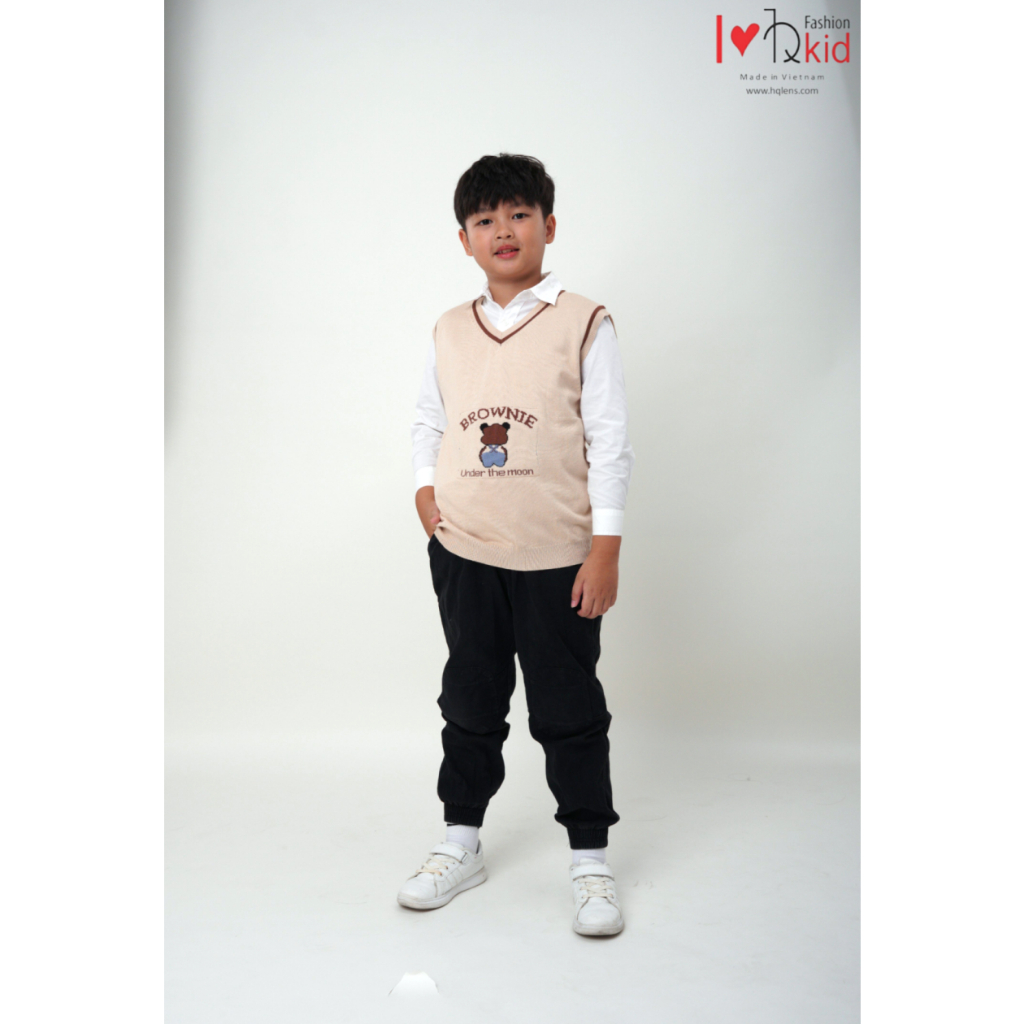 Hqkids Áo len bé trai gile gấu BRO TN2301
