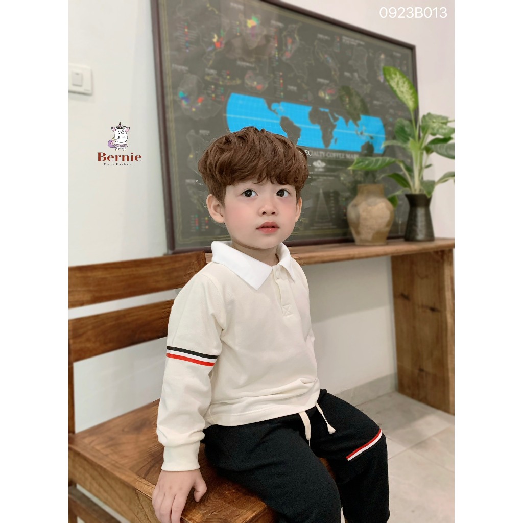 Bộ áo polo dài tay quần nỉ phối dây dệt 3 màu Bernie cho bé