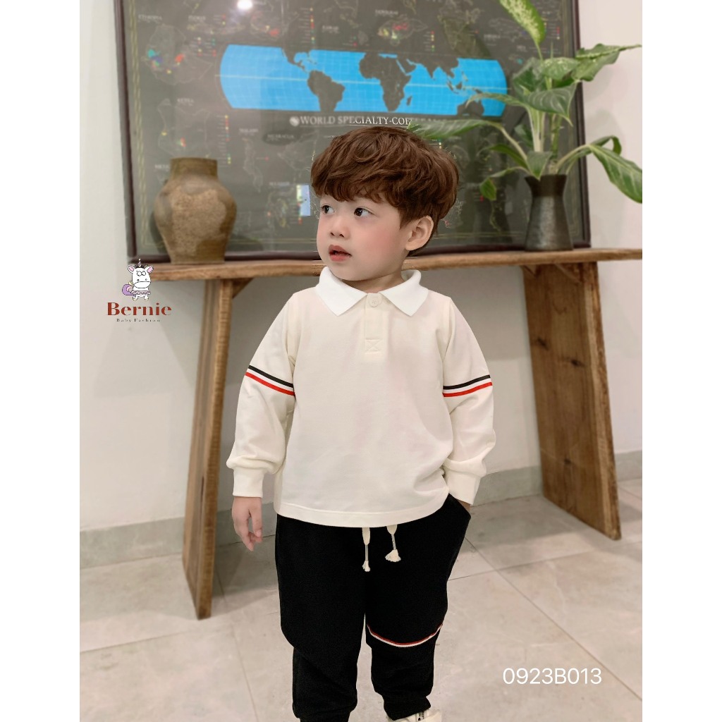 Bộ áo polo dài tay quần nỉ phối dây dệt 3 màu Bernie cho bé