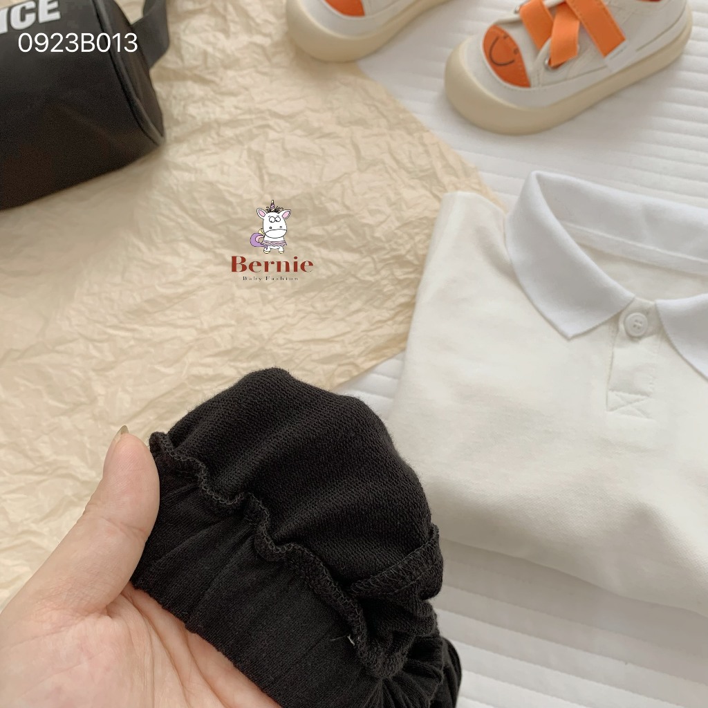 Bộ áo polo dài tay quần nỉ phối dây dệt 3 màu Bernie cho bé