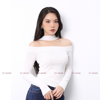 Áo kiểu nữ - Áo ôm body tay dài kèm dây cổ chocker siêu sang chảnh nữ tính chất liệu cao cấp, CT JEANS