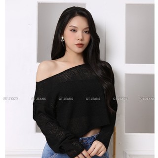 Áo thun croptop - Áo lưới dài tay croptop form rộng cổ tròn CS15, CT JEANS