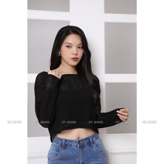 Áo thun croptop - Áo lưới dài tay croptop form rộng cổ tròn CS15, CT JEANS