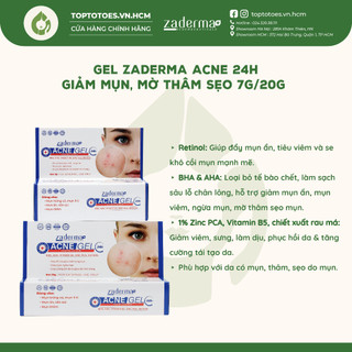 Gel Zaderma Acne 24h giảm mụn, mờ thâm sẹo 7g/20g