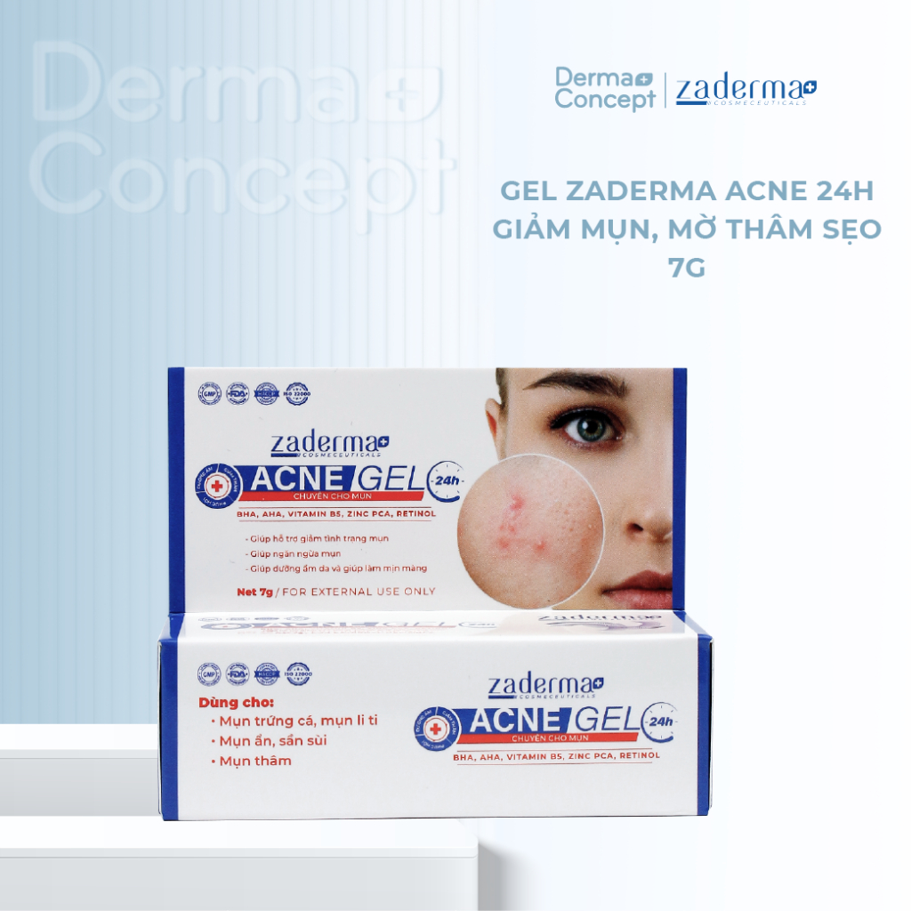 Gel Zaderma Acne 24h giảm mụn, mờ thâm sẹo 7g/20g