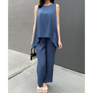 Bộ set quần dài và áo sát nách Linen gân xanh dương - Lovadova 23O08C005