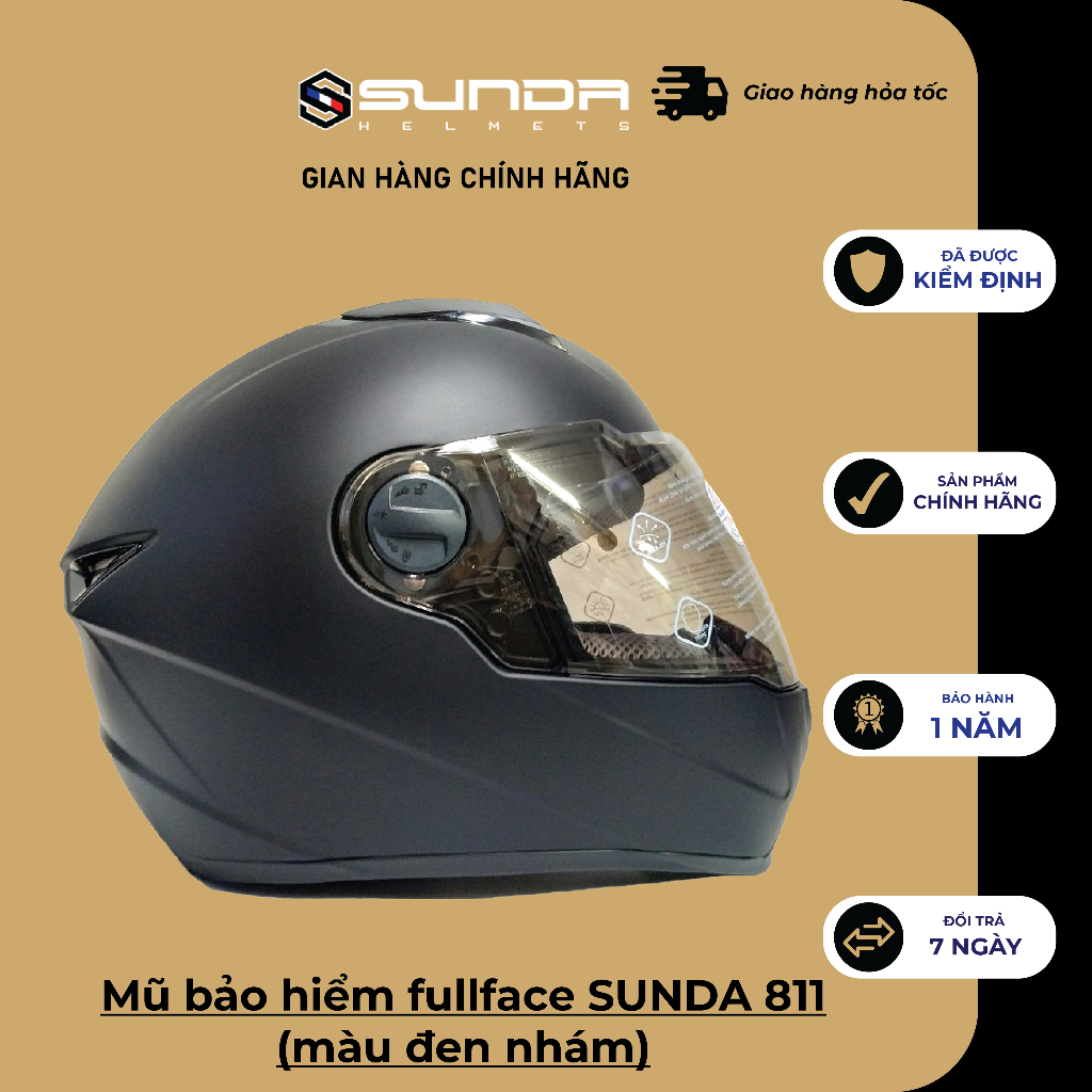 Mũ bảo hiểm fullface SUNDA 811 - màu đen nhám