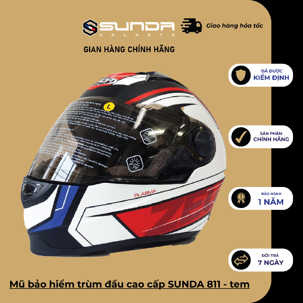 Mũ bảo hiểm trùm đầu cao cấp SUNDA 811 - tem