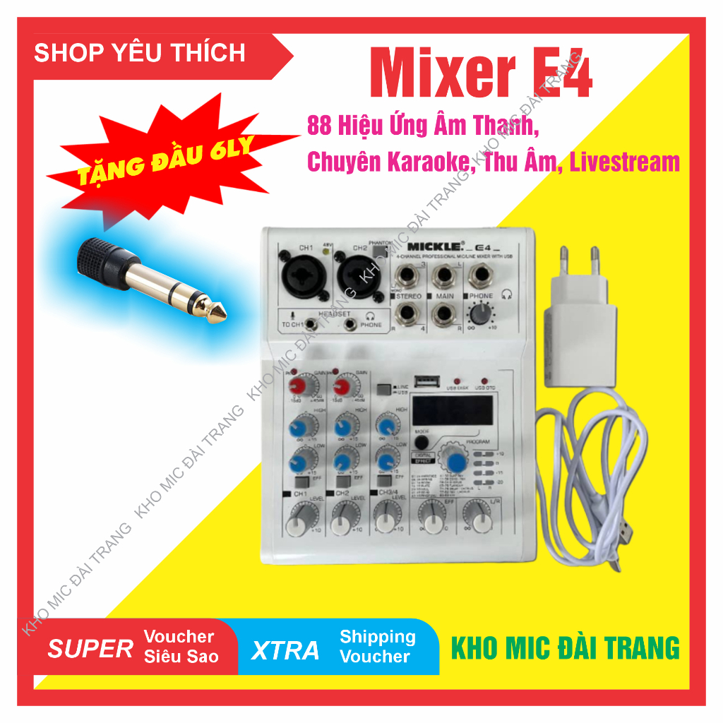 Mixer E4 Bluetooth 88 Hiệu Ứng Âm Thanh, Mẫu Mới Nhất, Chuyên Karaoke, Thu Âm, Livestream
