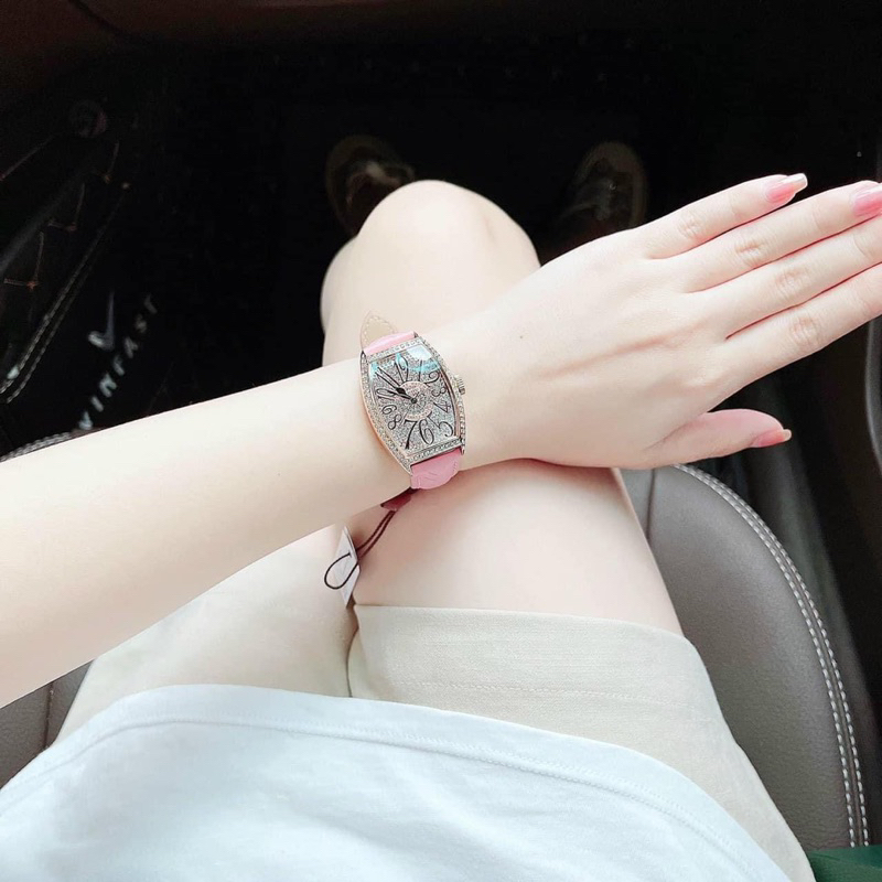 Đồng hồ đeo tay nữ chính hãng Guou dây da mặt bầu dục đẹp viền đính đá chống nước G8200