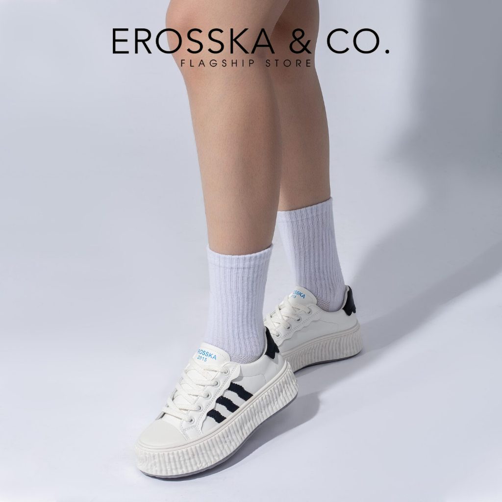 Erosska - Giày thể thao nữ thời trang đế bánh mì phong cách cá tính năng động màu trắng - GS030