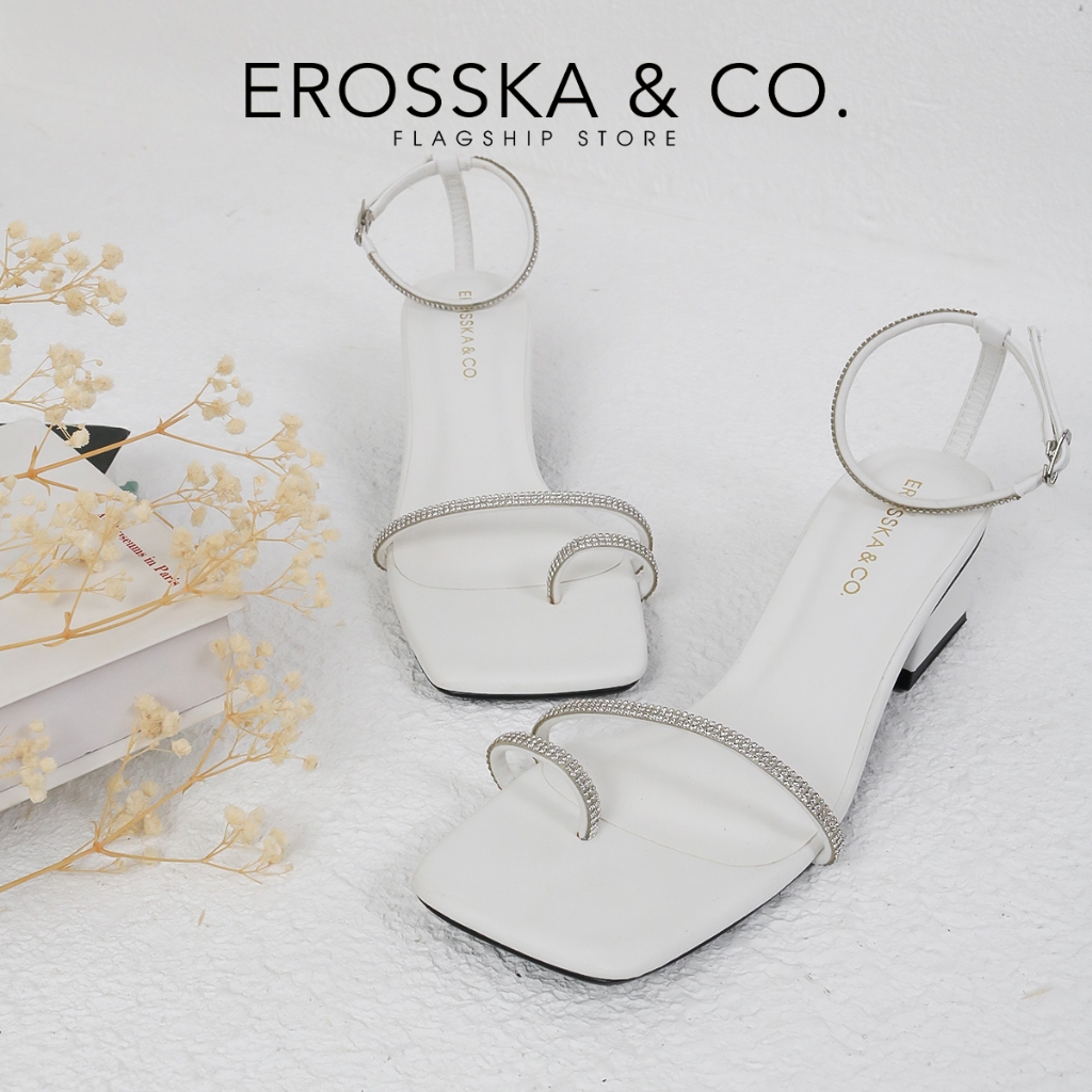 Erosska - Giày sandal cao gót nữ xỏ ngón dây mảnh đính đá sang trọng màu đen - EB068