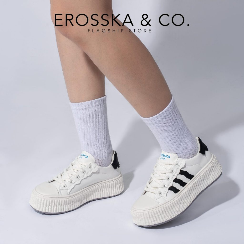 Erosska - Giày thể thao nữ thời trang đế bánh mì phong cách cá tính năng động màu trắng - GS030