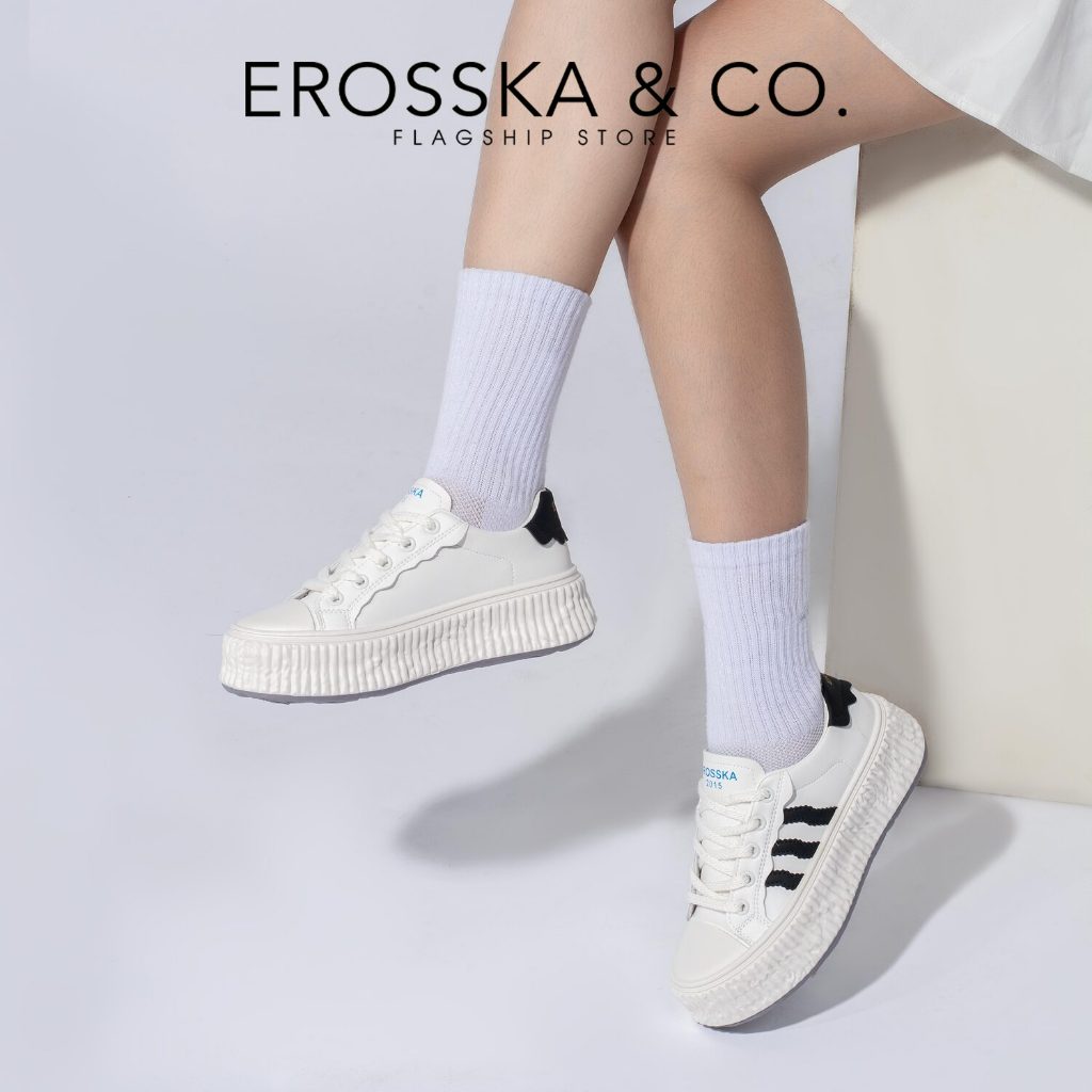 Erosska - Giày thể thao nữ thời trang đế bánh mì phong cách cá tính năng động màu trắng - GS030
