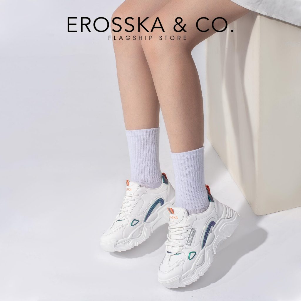 Erosska - Giày sneaker nữ thời trang kiểu dáng đơn giản màu trắng - GS029