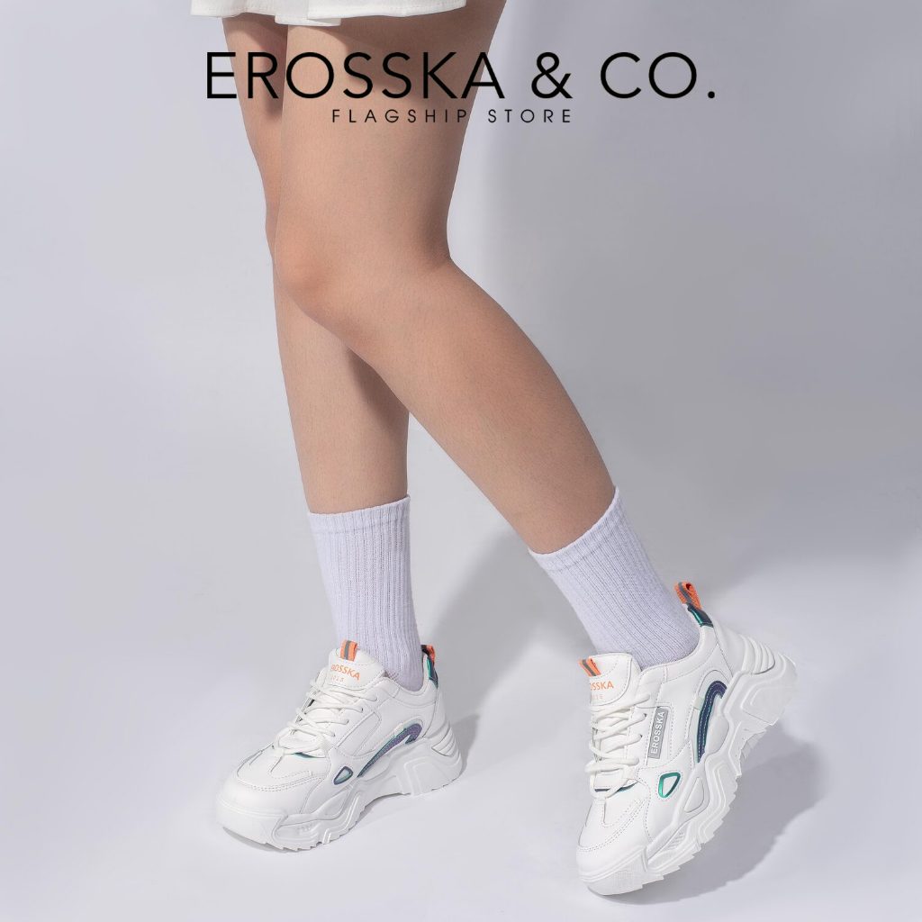 Erosska - Giày sneaker nữ thời trang kiểu dáng đơn giản màu trắng - GS029