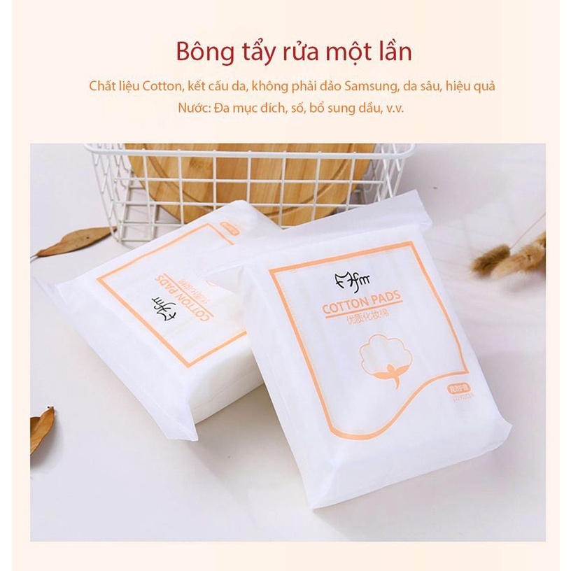 Bông Tẩy Trang 3 Lớp Chất Liệu Cotton Dày Dặn Không Sơ Gói 222 Miếng Sợi Bông Tự Nhiên Mềm Mịn Thấm Hút Nước