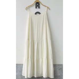 Váy 2 dây linen trắng tầng kem bigsizeyoung(từ 45-110kg)