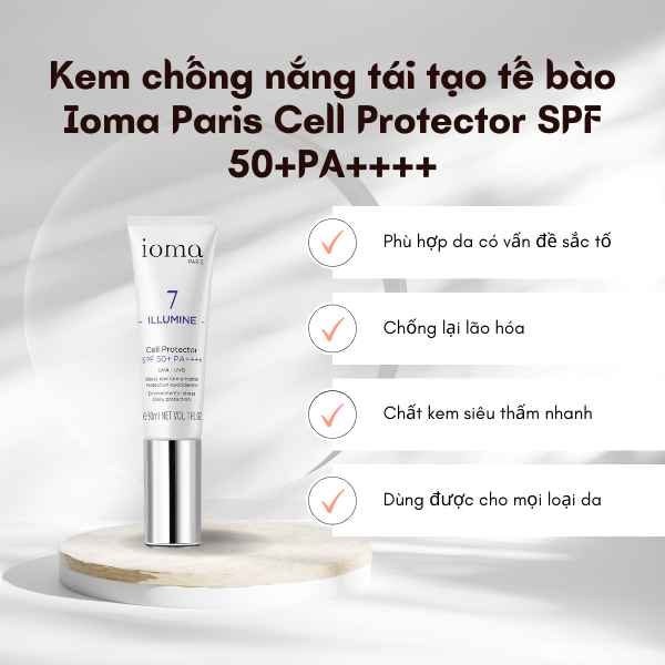 [Tester nobox] Kem chống nắng tái tạo tế bào Ioma Paris Cell Protector SPF 50+PA++++ 30ML